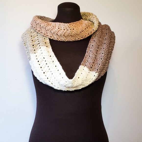 White & Browns Handmade Crochet Infinity Scarf - Picture 2 of 2